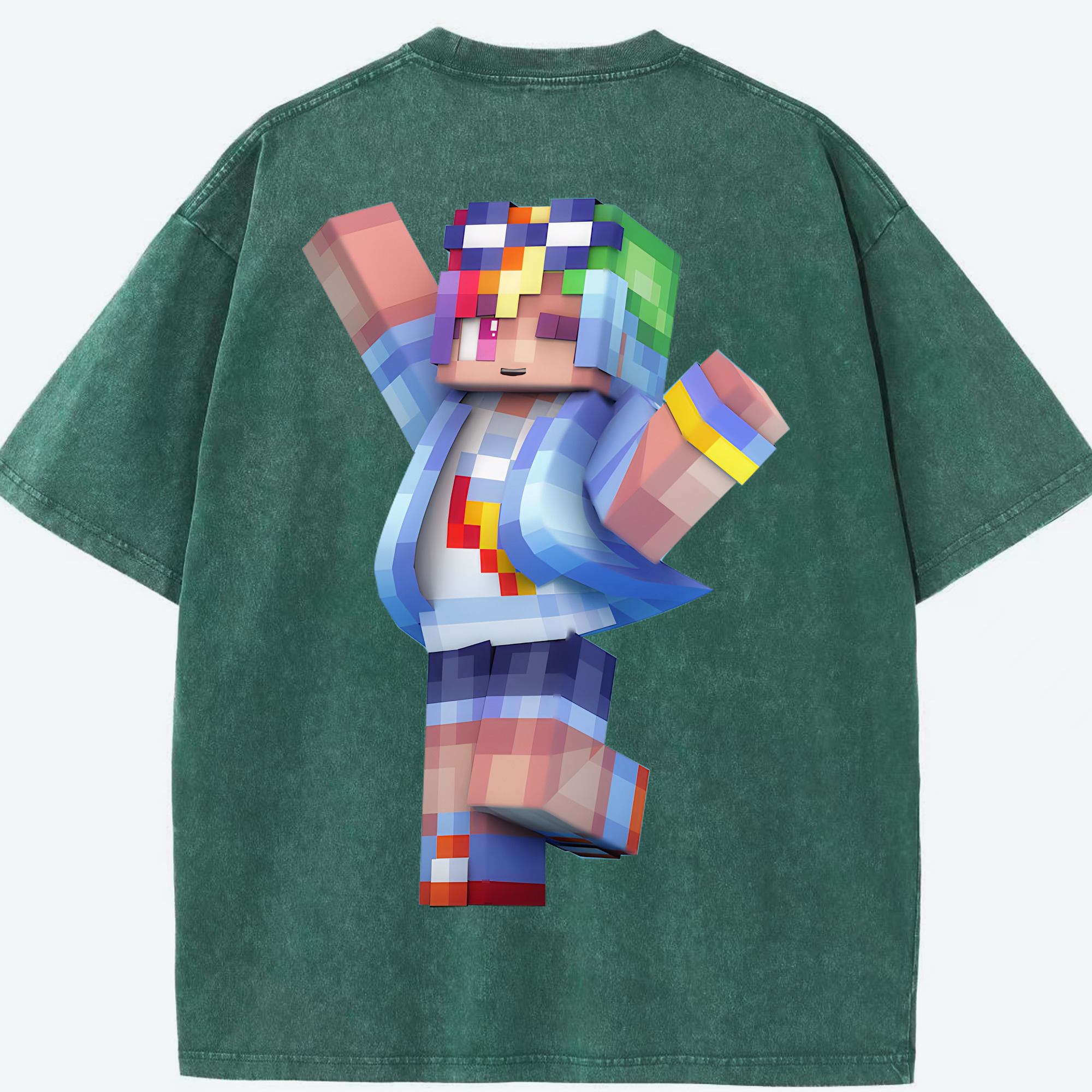 （画像用） マインクラフト ブロックの世界 Minecraft MC Block world 綿100% ヴィンテージ風 半袖Tシャツ（背面プリント）
